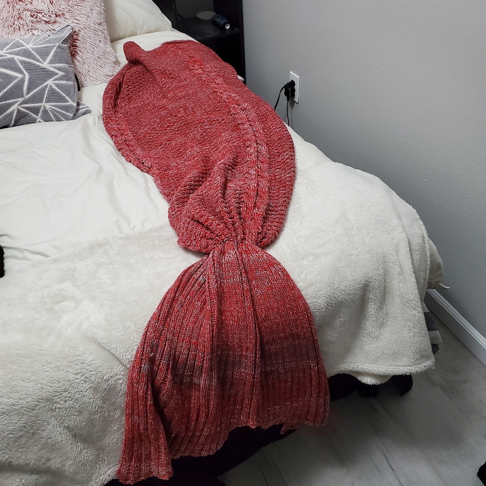 Mermaid Tail Blanket Adult Pink Knit Cozy Throw Gift Idea